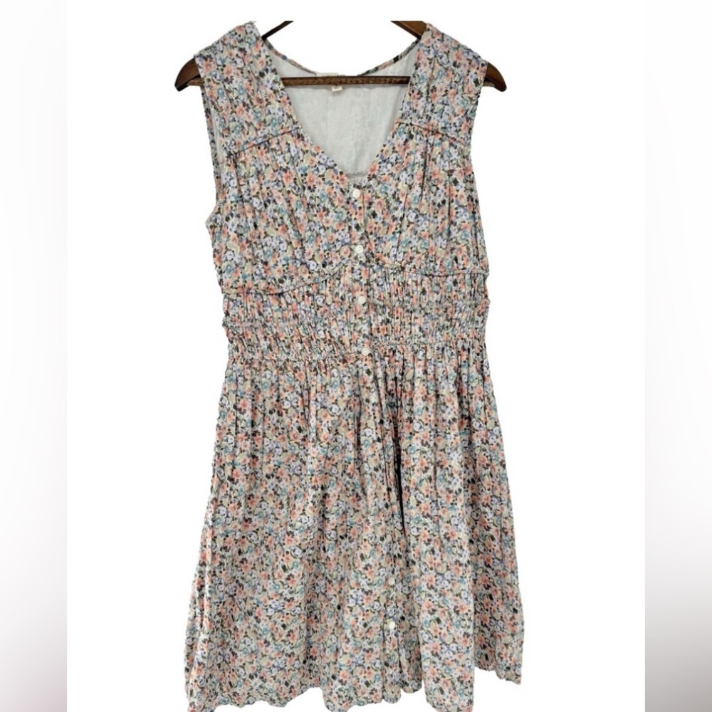 Lucky Brand Pastel Floral Smocked Dress Cottagecore Crinkle Boho empire babydoll